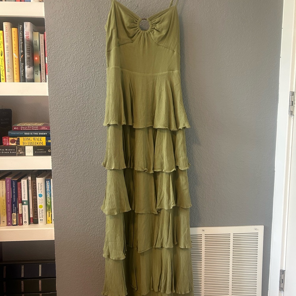 Olive Green Tiered Ruffle Maxi Dress